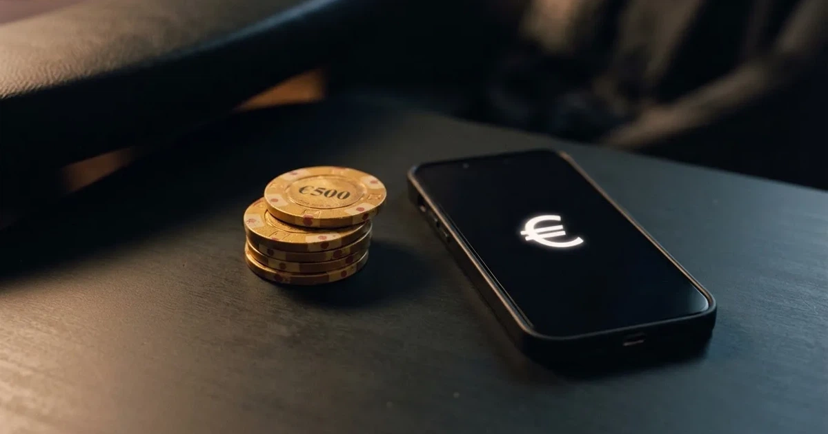 Fotografía de monedas físicas doradas apiladas junto a un teléfono móvil sobre un fondo oscuro, sin texto ni logotipos visibles.